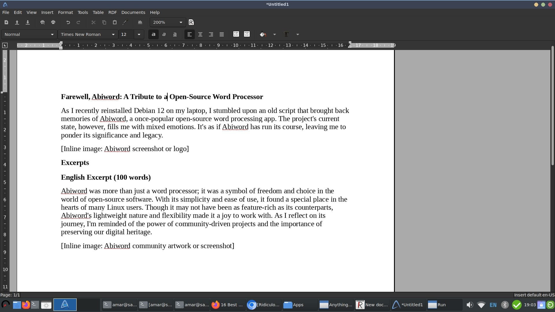 Abiword for storyboarding/ Scripting an episode