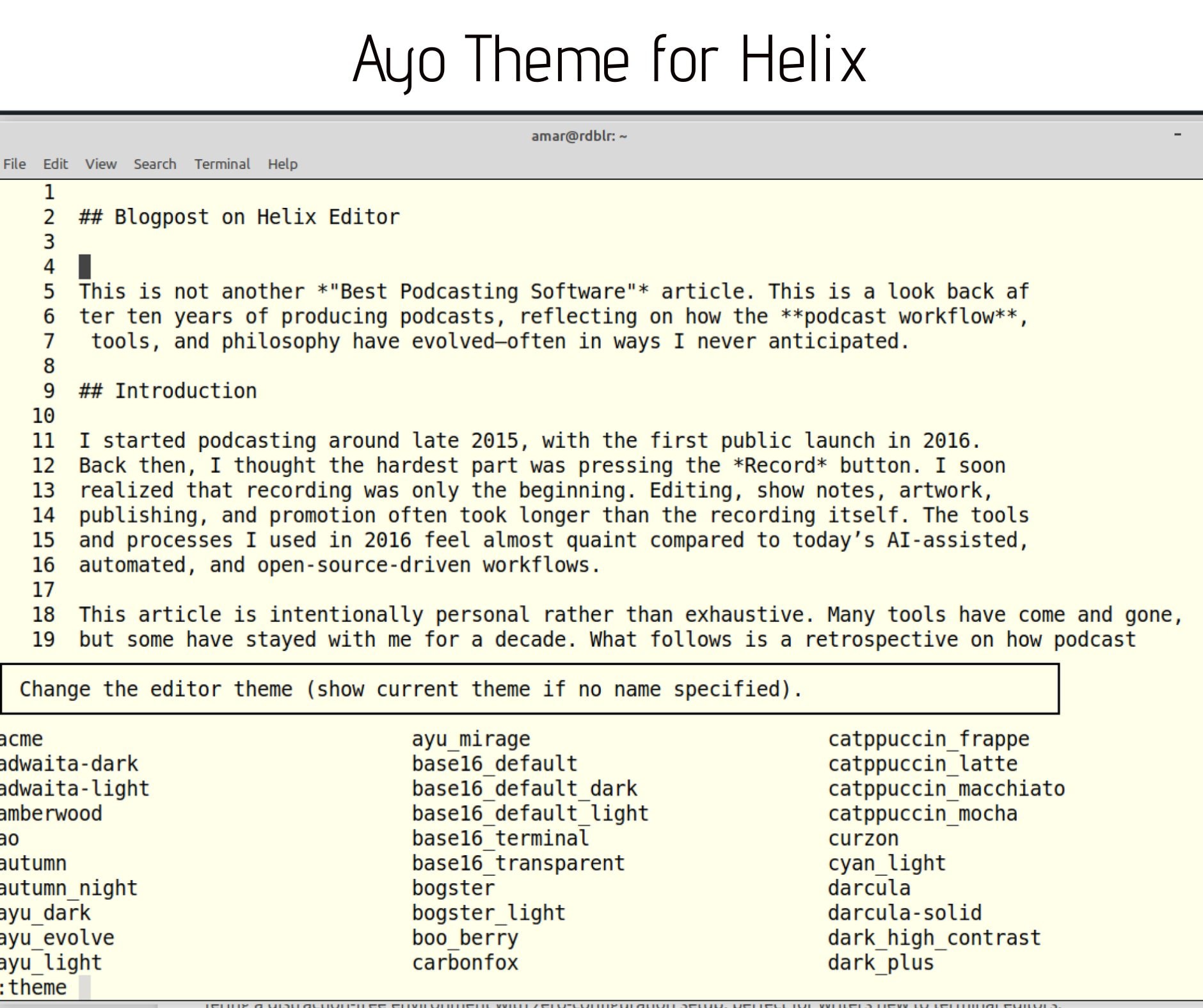 Ayo theme for helix editor