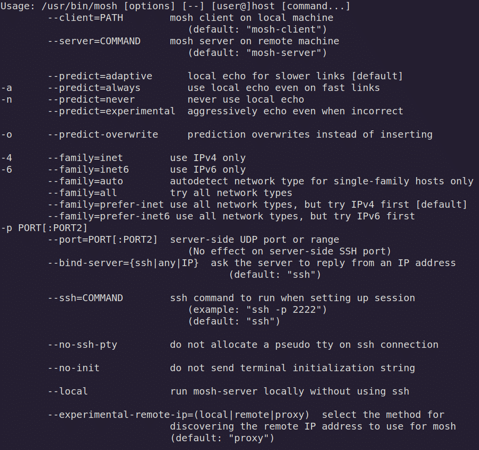 Commands for mosh
