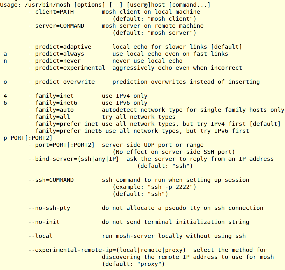 Commands for mosh