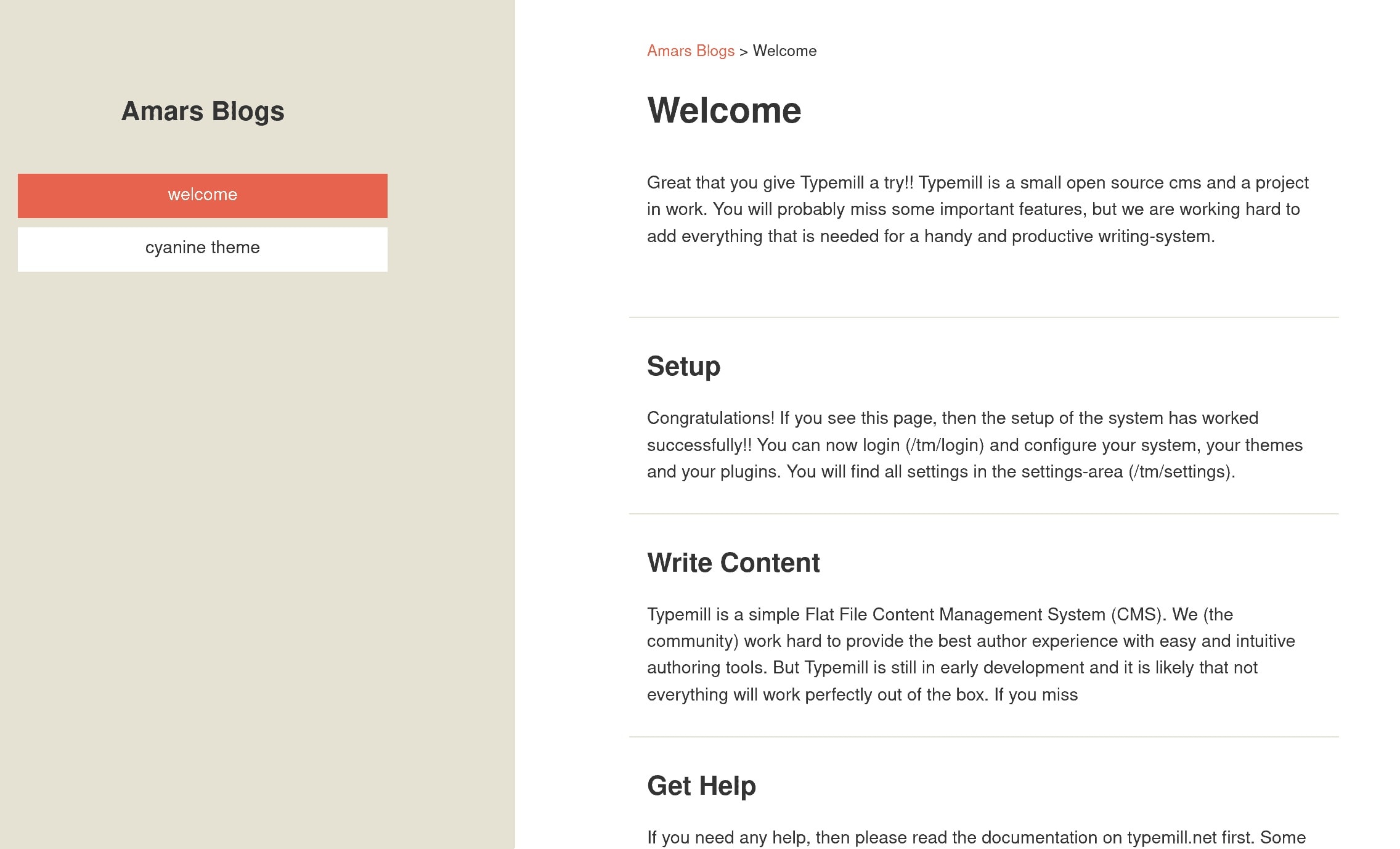 A customized Typemill theme in use
