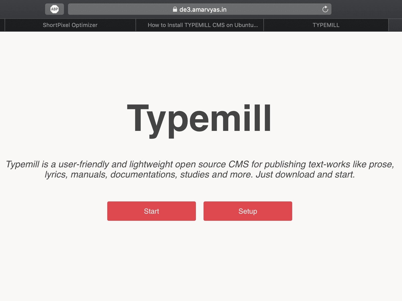The Typemill welcome page