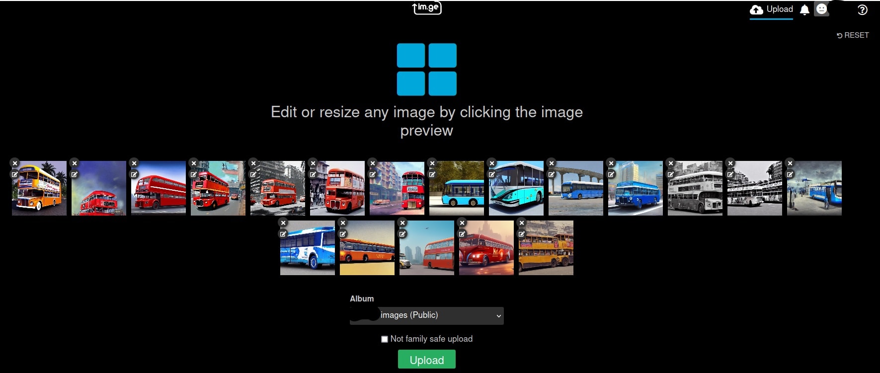 Alternative image upload view with options