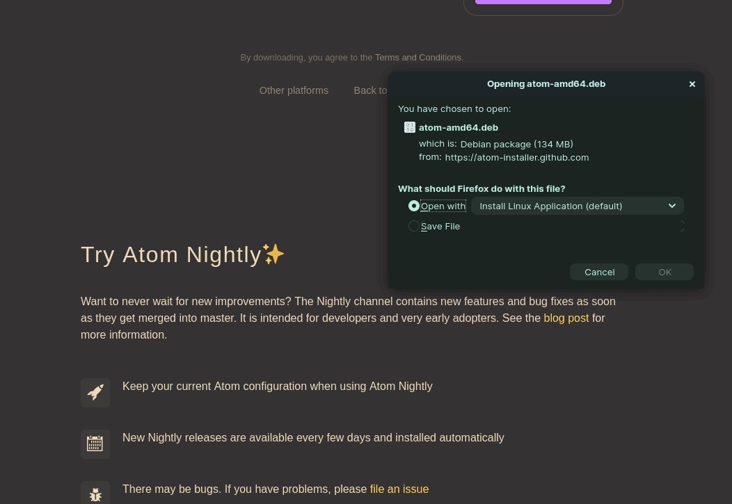 Atom Nightly Install