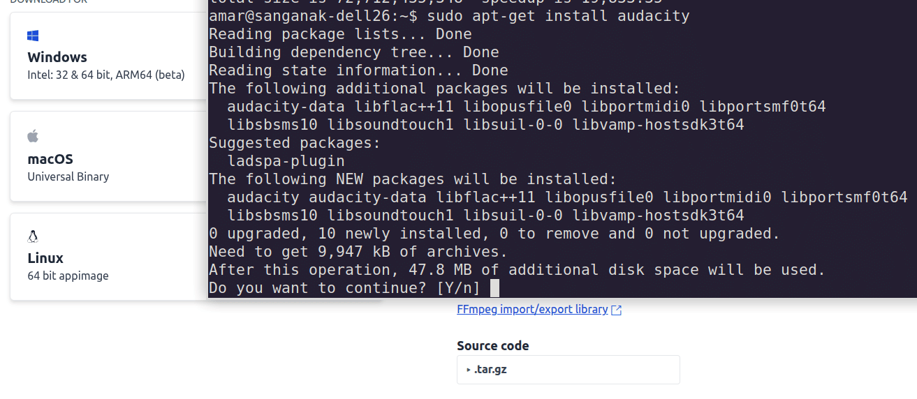 Installing Audcaity on Linux
