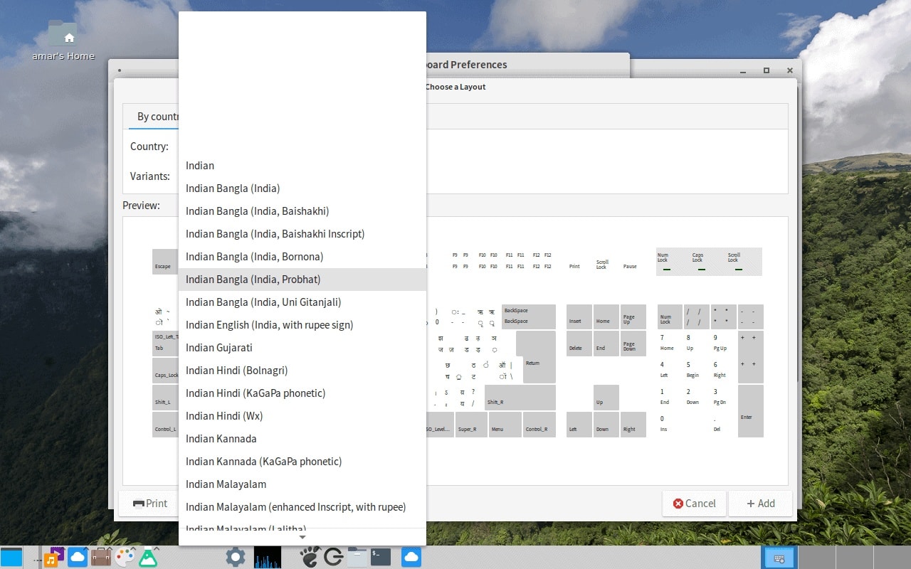 Hamara Linux showing installed applications and desktop environment, November 2017
