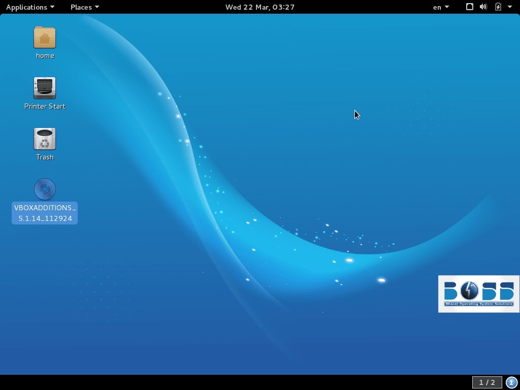 BOSS Linux running in VirtualBox on 22 March 2017, showing desktop and applications