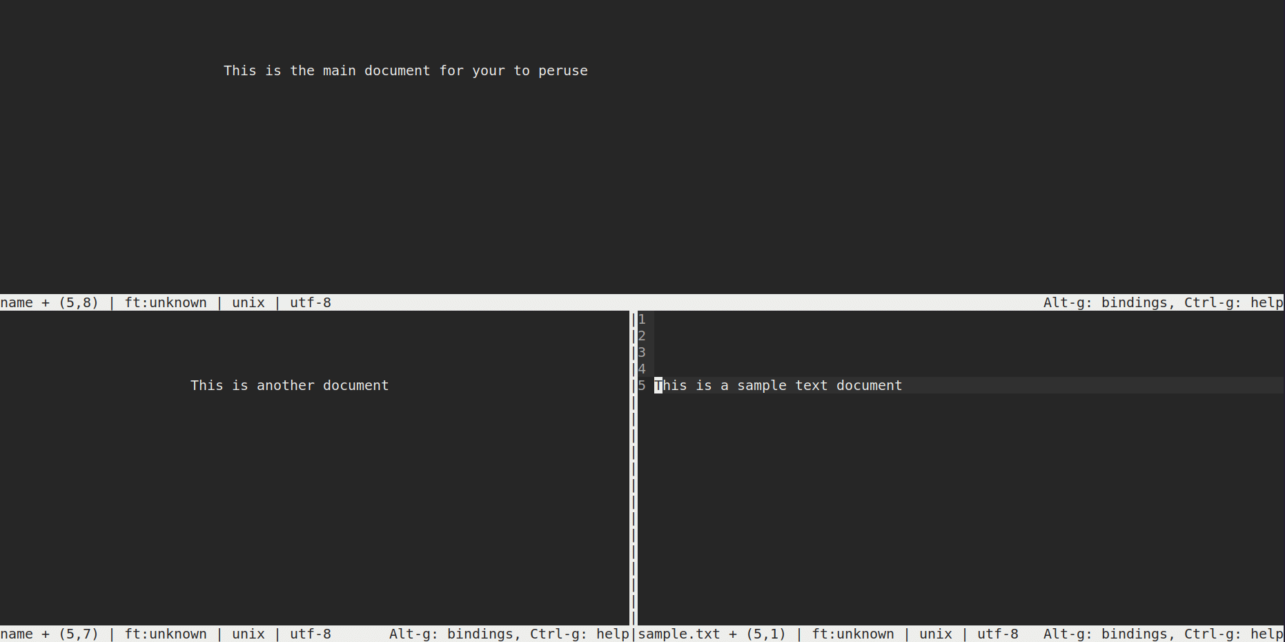 Multi-window session for Micro, using hsplit and vsplit commands