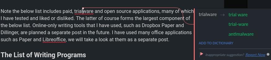 Zoho Docs spellchecking features