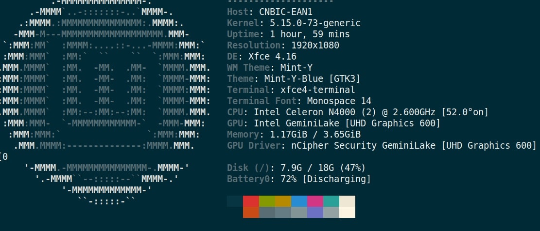 Neofetch on Coconics Enabler Budget Laptop