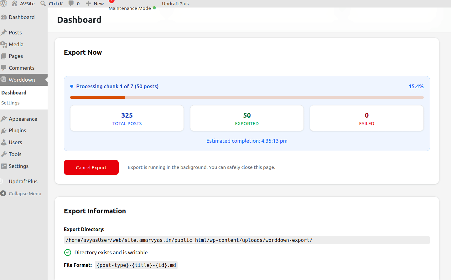 wordpress plugin with markdown export option