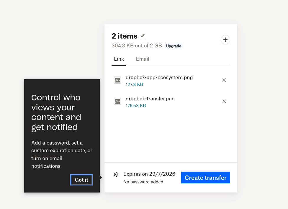 Dropbox Transfer - Wetransfer like service