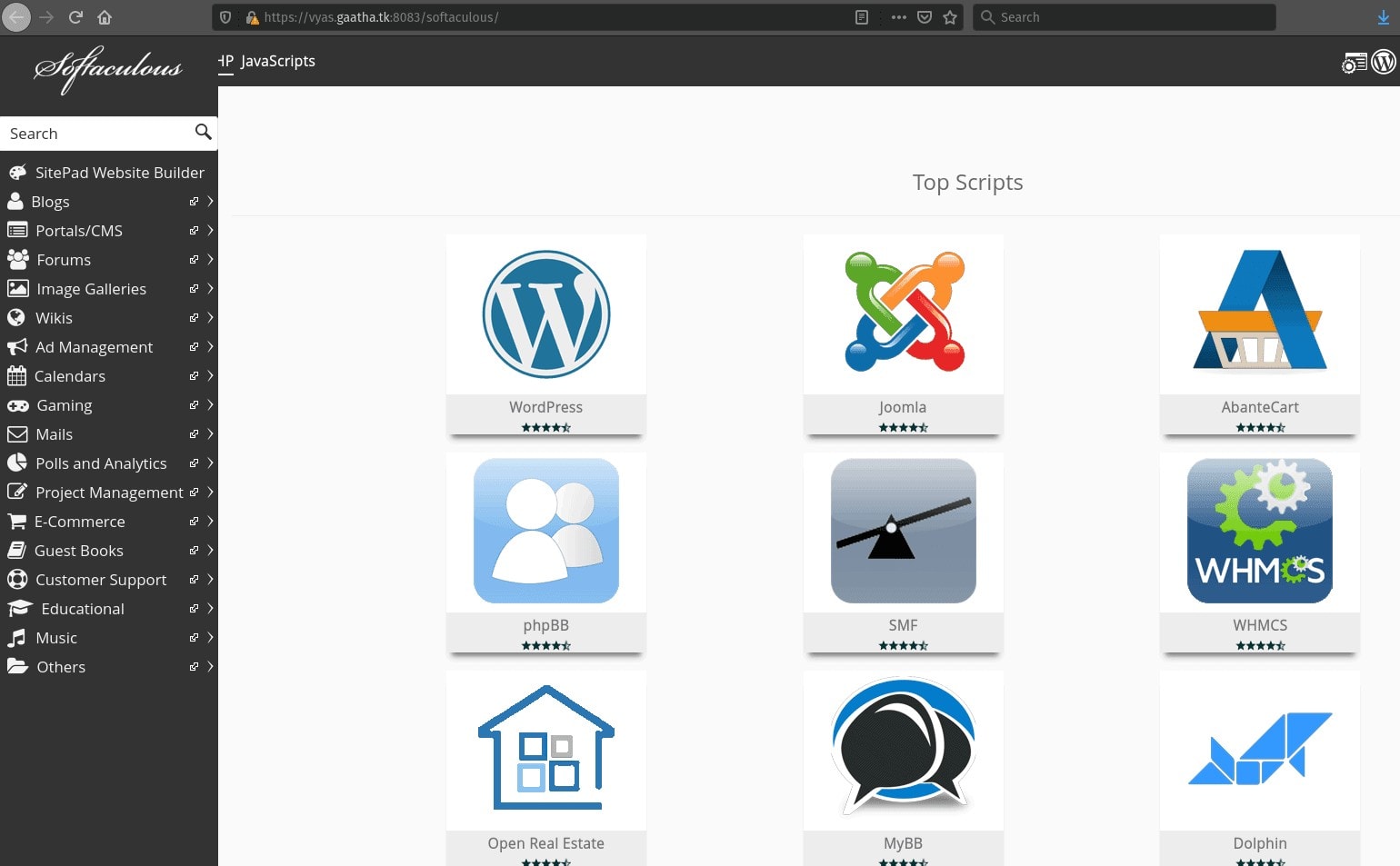 Softaculous integration on VestaCP/MyVestaCP