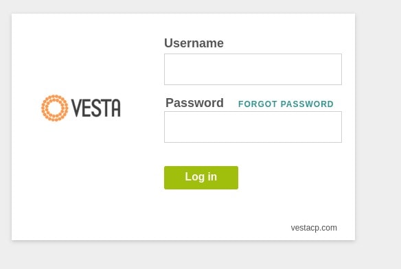 Login screen for VestaCP web control panel