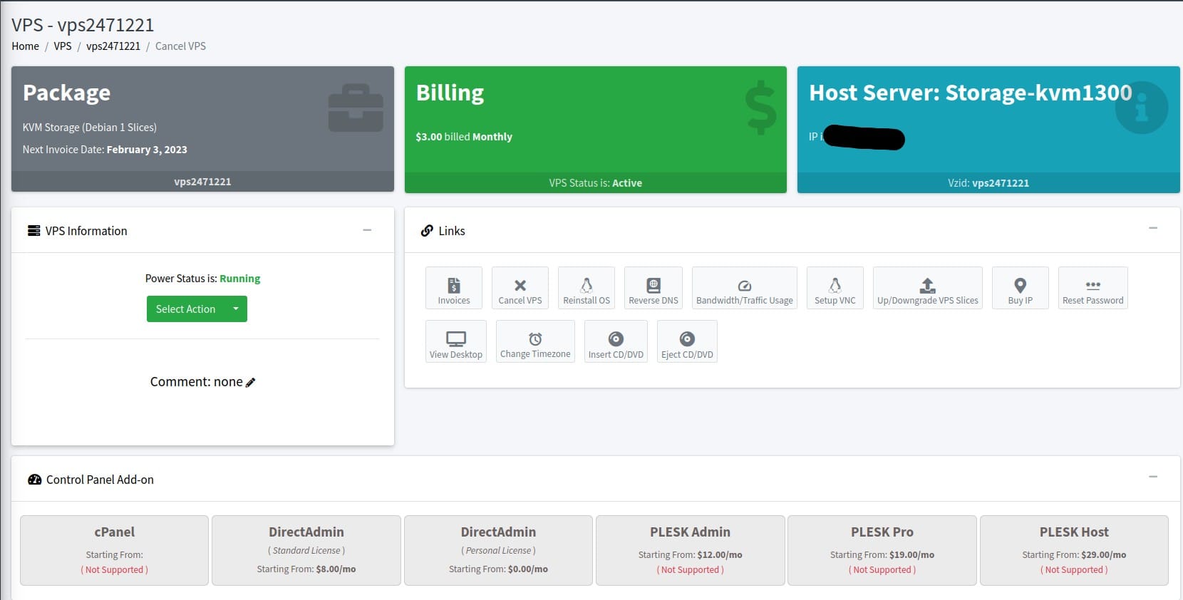 Provider-hosted server management panel