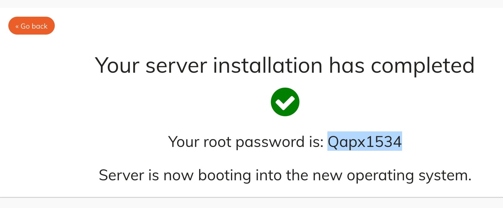 Server confirmation screen