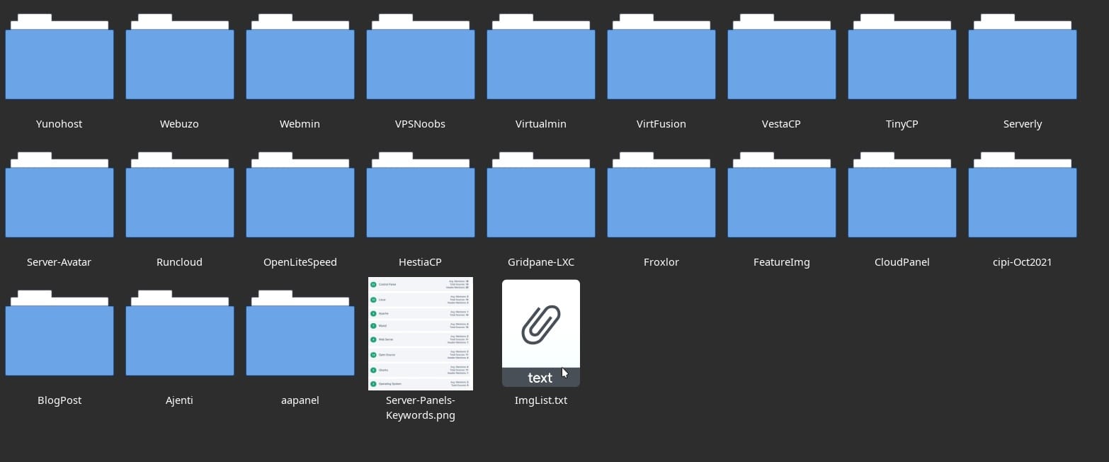 screenshot of server panels tested
