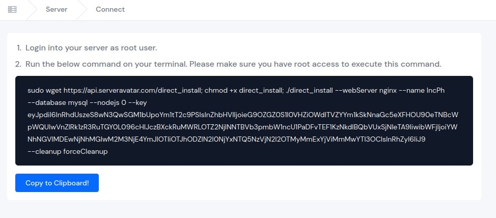 Server Avatar Manual Connect
