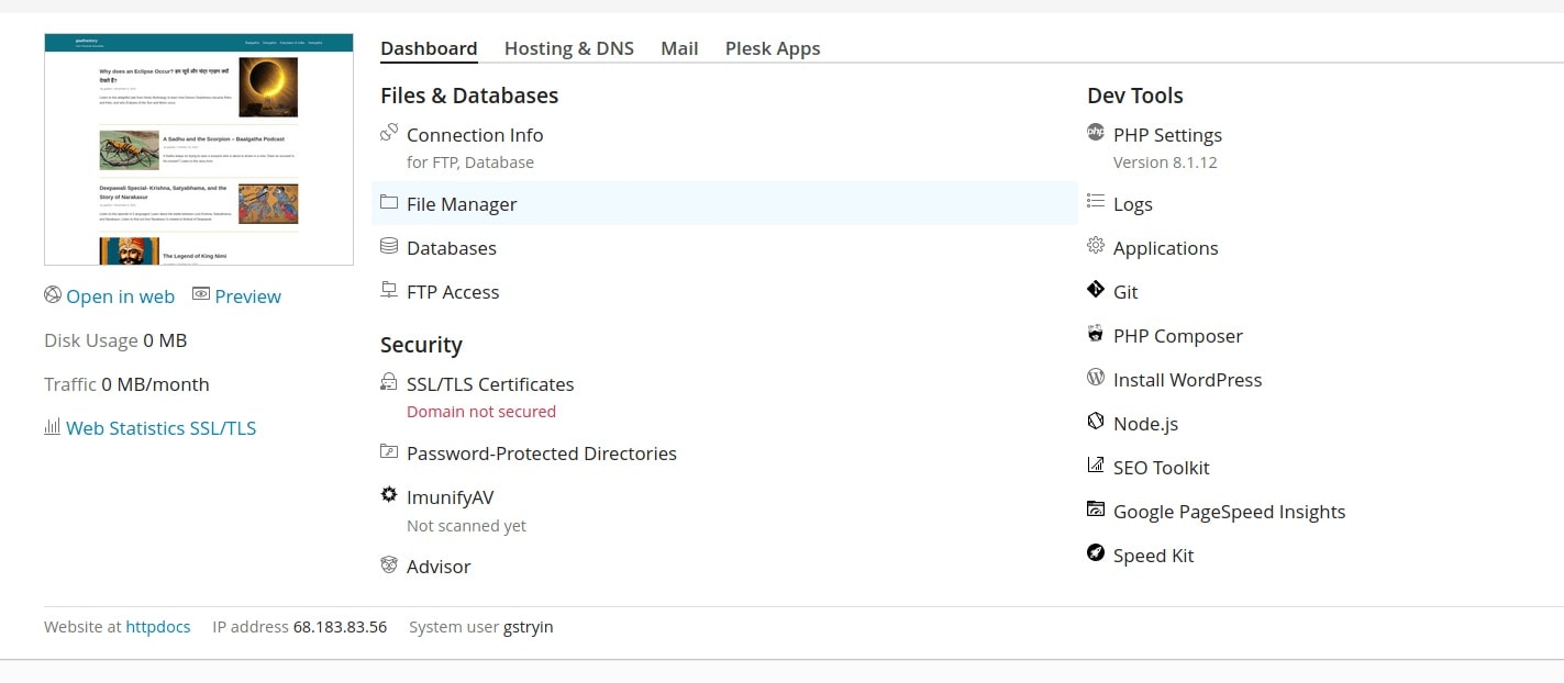 Plesk domain management