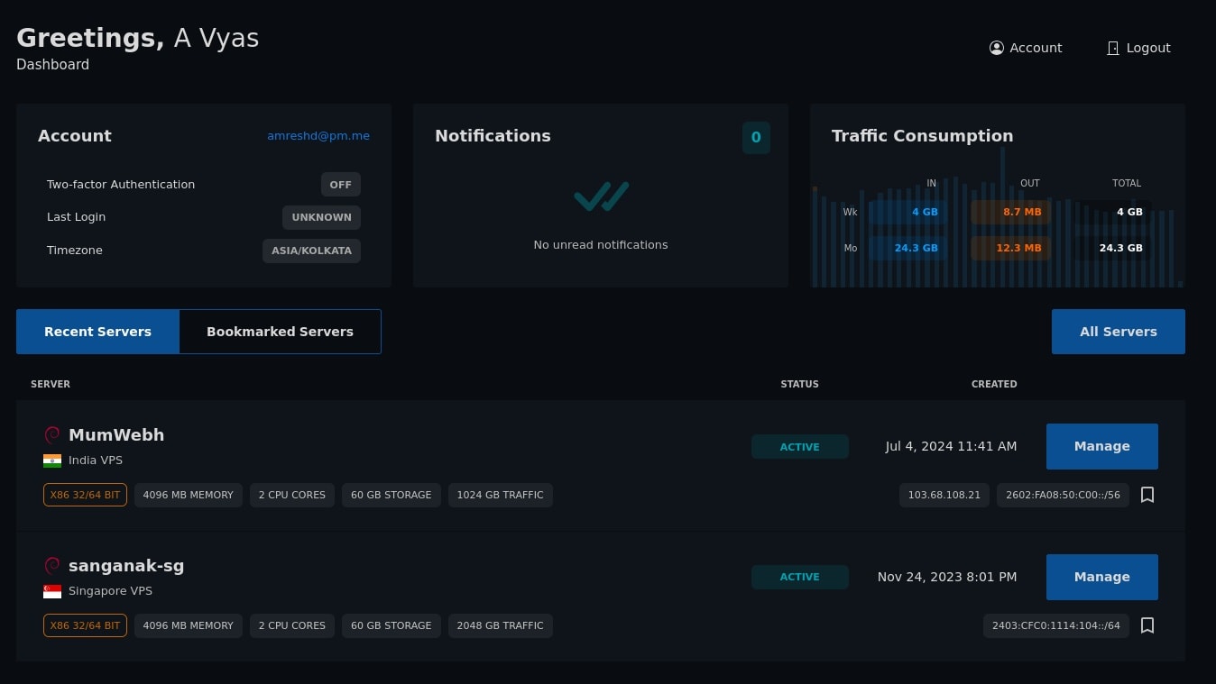 VirtFusion Server Dashboard