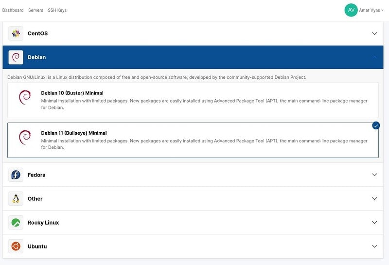 VirtFusion Server OS Selection