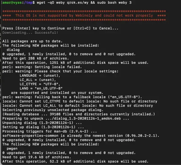 Webinoly installation on VPS
