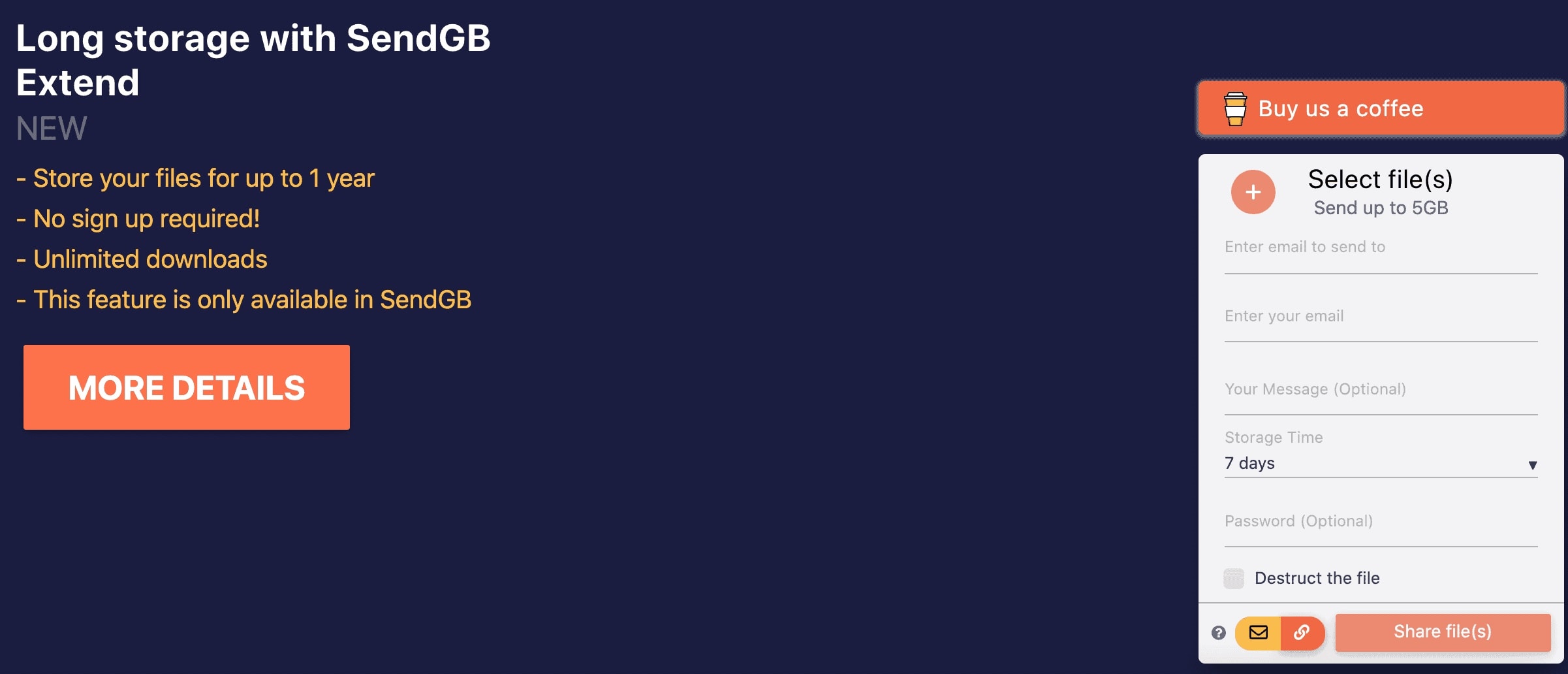 screenshot of sendgb file transfer service.Blog of Amar Vyas