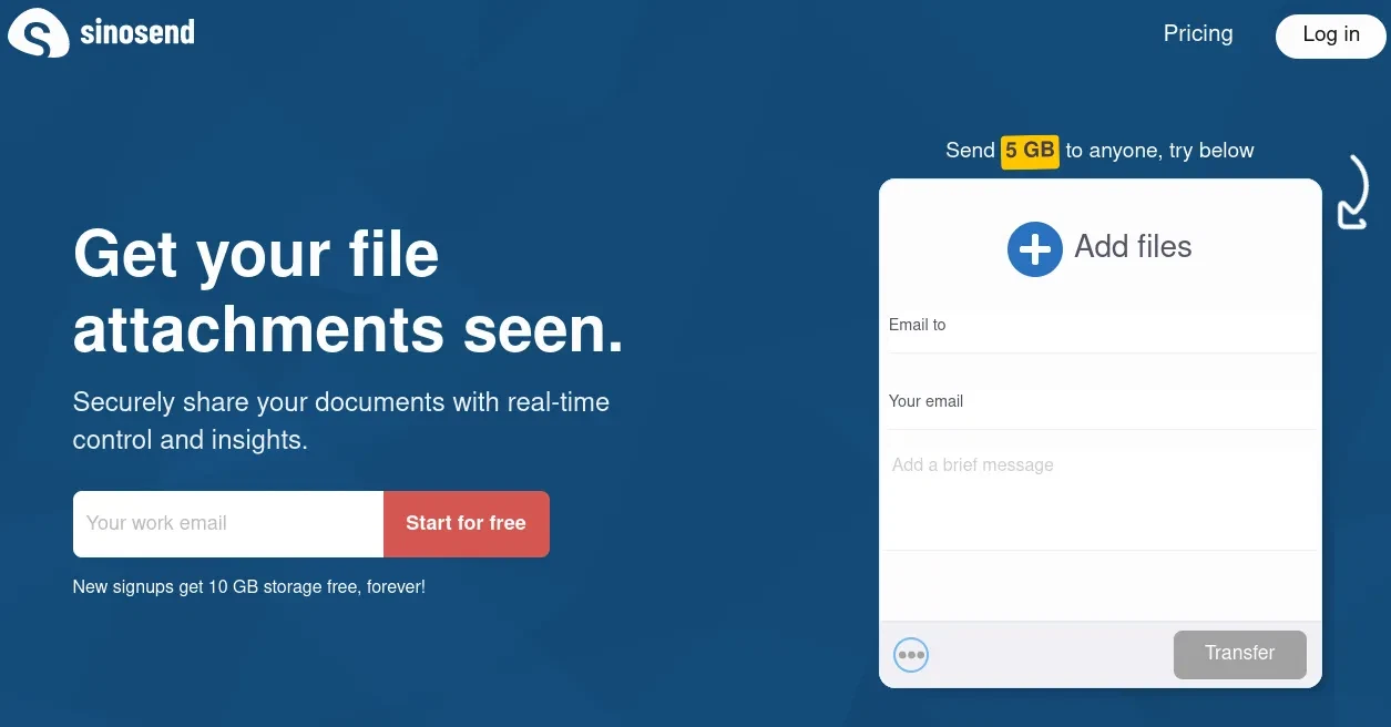 screenshot of sinosend file transfer service.Blog of Amar Vyas