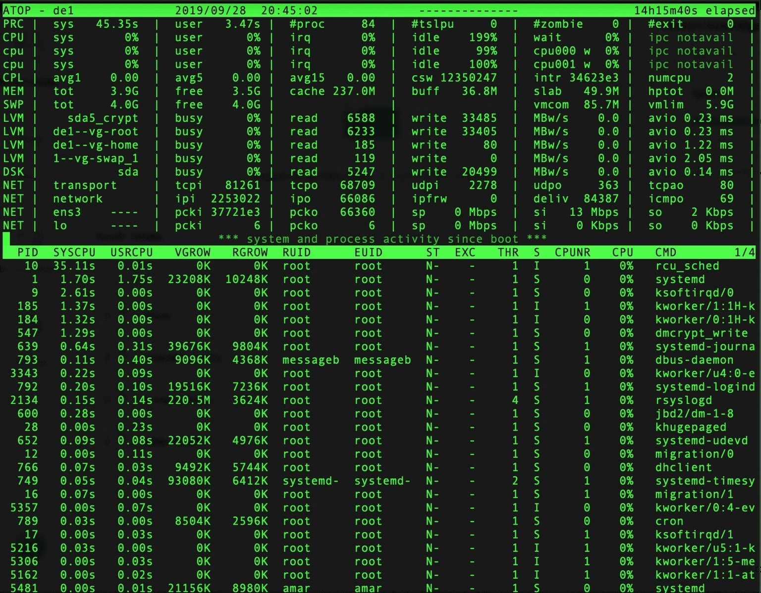 atop system monitor output