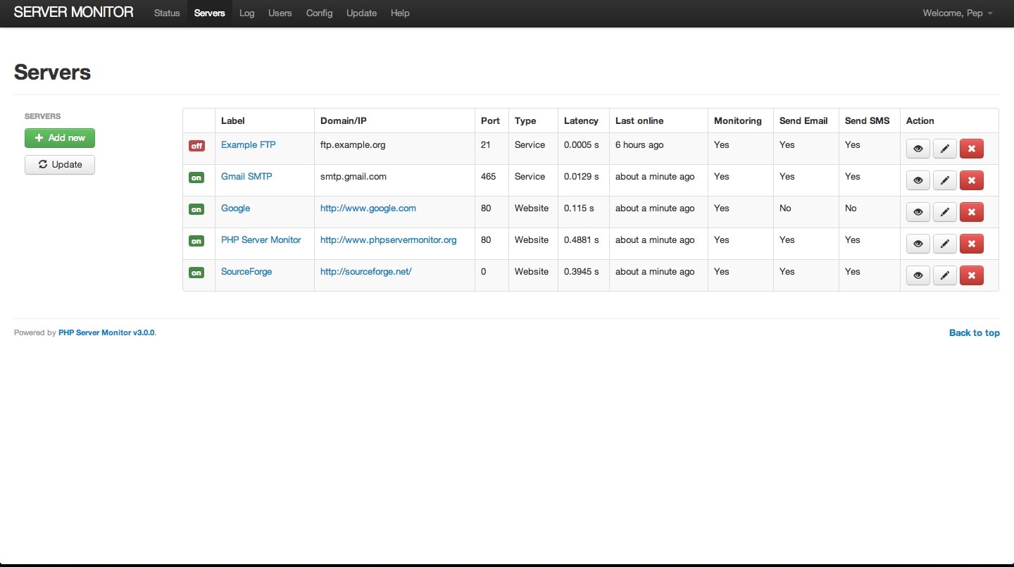 PHP Server Monitor dashboard