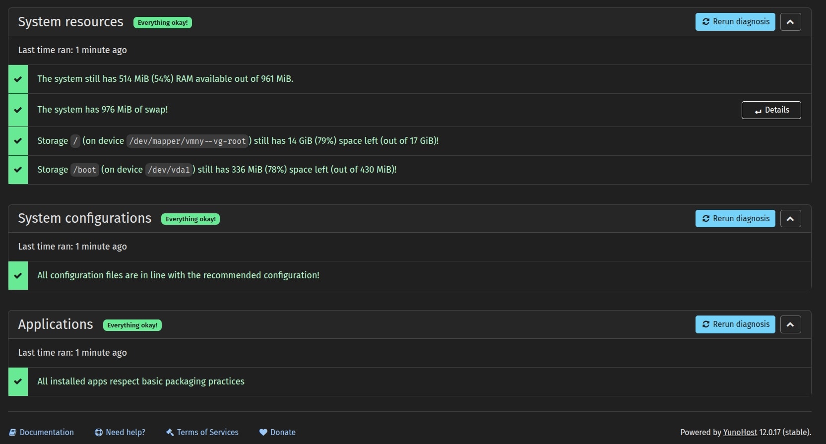 Yunohost system resources dashboard